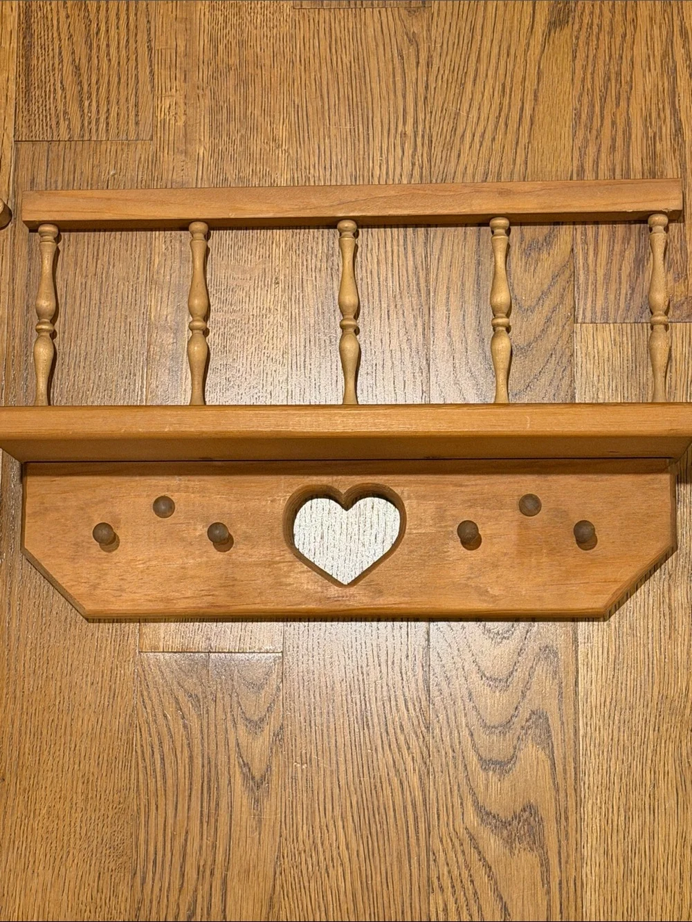 Vintage Wooden Stair Step Wall Shelf with Hearts  1980’s.